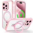 For iPhone 15 Pro Max Skin Feel MagSafe Holder 360 Full Body Phone Case(Pink) - 1