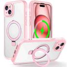 For iPhone 15 Skin Feel MagSafe Holder 360 Full Body Phone Case(Pink) - 1