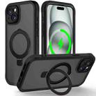 For iPhone 15 Skin Feel MagSafe Holder 360 Full Body Phone Case(Black) - 1