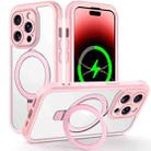 For iPhone 14 Pro Skin Feel MagSafe Holder 360 Full Body Phone Case(Pink) - 1