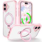 For iPhone 16 Plus Skin Feel MagSafe Holder 360 Full Body Phone Case(Pink) - 1