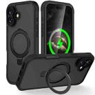 For iPhone 16 Skin Feel MagSafe Holder 360 Full Body Phone Case(Black) - 1