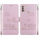 For Motorola Moto E40 / E30 / E20 Cute Cats RFID Leather Phone Case(Rose Gold) - 1