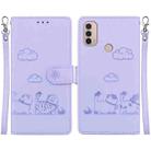 For Motorola Moto E40 / E30 / E20 Cute Cats RFID Leather Phone Case(Purple) - 1