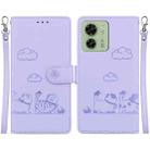 For Motorola Edge 40 Cute Cats RFID Leather Phone Case(Purple) - 1