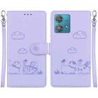 For Motorola Edge 40 Neo Cute Cats RFID Leather Phone Case(Purple) - 1