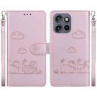 For Motorola Edge 50 Neo 5G Overseas Cute Cats RFID Leather Phone Case(Rose Gold) - 1