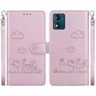 For Motorola Moto E13 Cute Cats RFID Leather Phone Case(Rose Gold) - 1