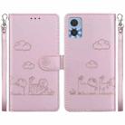 For Motorola Moto E22 / E22i Cute Cats RFID Leather Phone Case(Rose Gold) - 1