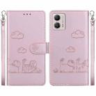 For Motorola Moto G13 / G23 / G53 Cute Cats RFID Leather Phone Case(Rose Gold) - 1