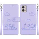 For Motorola Moto G13 / G23 / G53 Cute Cats RFID Leather Phone Case(Purple) - 1