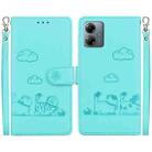 For Motorola Moto G14 Cute Cats RFID Leather Phone Case(Green) - 1