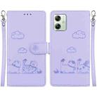 For Motorola Moto G54 Cute Cats RFID Leather Phone Case(Purple) - 1