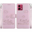 For Motorola Moto G84 Cute Cats RFID Leather Phone Case(Rose Gold) - 1