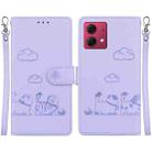 For Motorola Moto G84 Cute Cats RFID Leather Phone Case(Purple) - 1