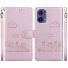 For Motorola Moto G85 Cute Cats RFID Leather Phone Case(Rose Gold) - 1