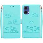 For Motorola Moto G85 Cute Cats RFID Leather Phone Case(Green) - 1
