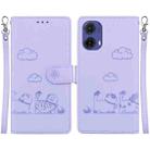 For Motorola Moto G85 Cute Cats RFID Leather Phone Case(Purple) - 1