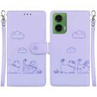 For Motorola Moto G35 Cute Cats RFID Leather Phone Case(Purple) - 1