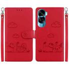 For Honor 90 Lite Cute Cats RFID Leather Phone Case(Red) - 1