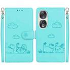 For Honor 90 Cute Cats RFID Leather Phone Case(Green) - 1