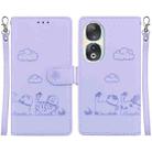 For Honor 90 Cute Cats RFID Leather Phone Case(Purple) - 1