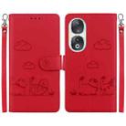 For Honor 90 Cute Cats RFID Leather Phone Case(Red) - 1