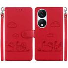 For Honor X7b / Play 50 Plus Cute Cats RFID Leather Phone Case(Red) - 1