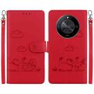 For Honor X9b / Magic6 Lite Cute Cats RFID Leather Phone Case(Red) - 1