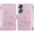 For Honor 70 Cute Cats RFID Leather Phone Case(Rose Gold) - 1