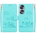 For Honor 70 Cute Cats RFID Leather Phone Case(Green) - 1