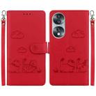 For Honor 70 Cute Cats RFID Leather Phone Case(Red) - 1