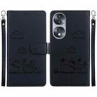 For Honor 70 Cute Cats RFID Leather Phone Case(Black) - 1