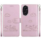 For Honor 200 5G Cute Cats RFID Leather Phone Case(Rose Gold) - 1