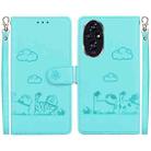 For Honor 200 5G Cute Cats RFID Leather Phone Case(Green) - 1