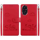 For Honor 200 5G Cute Cats RFID Leather Phone Case(Red) - 1