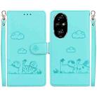 For Honor 200 Pro 5G Cute Cats RFID Leather Phone Case(Green) - 1