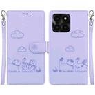 For Honor X6a Cute Cats RFID Leather Phone Case(Purple) - 1