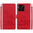 For Honor X6a Cute Cats RFID Leather Phone Case(Red) - 1