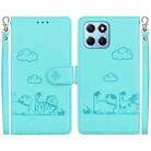 For Honor X8 5G Cute Cats RFID Leather Phone Case(Green) - 1