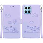 For Honor X8 5G Cute Cats RFID Leather Phone Case(Purple) - 1