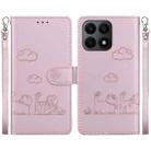 For Honor X8a Cute Cats RFID Leather Phone Case(Rose Gold) - 1