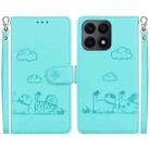 For Honor X8a Cute Cats RFID Leather Phone Case(Green) - 1