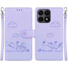 For Honor X8a Cute Cats RFID Leather Phone Case(Purple) - 1