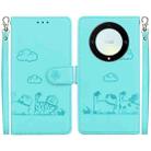 For Honor X9a Cute Cats RFID Leather Phone Case(Green) - 1