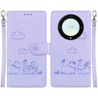 For Honor X9a Cute Cats RFID Leather Phone Case(Purple) - 1