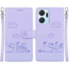 For Honor X7a Cute Cats RFID Leather Phone Case(Purple) - 1