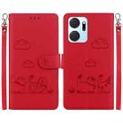 For Honor X7a Cute Cats RFID Leather Phone Case(Red) - 1