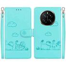 For Honor Magic7 Cute Cats RFID Leather Phone Case(Green) - 1