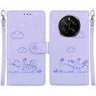 For Honor Magic7 Cute Cats RFID Leather Phone Case(Purple) - 1